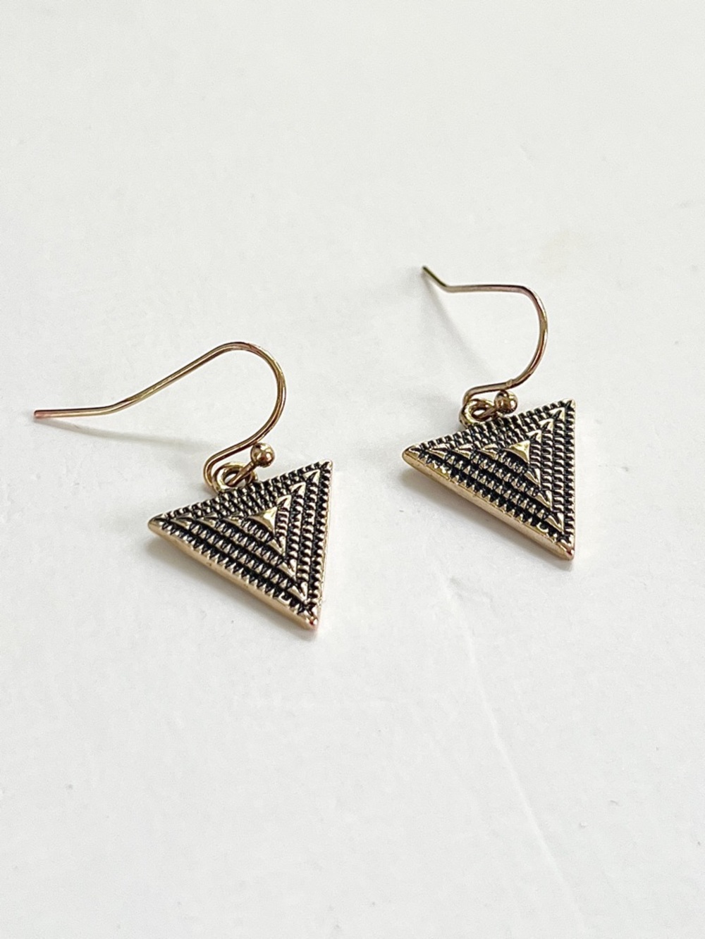 Gold-Tone Triangle Drop Earrings w/ Textured Geo Design